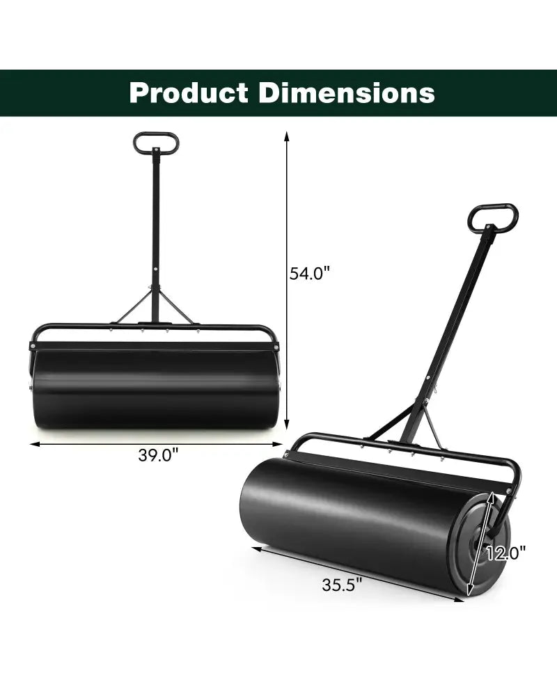 Metal Lawn Roller with Detachable Gripping Handle-Black - Black - Lawn Care Tools