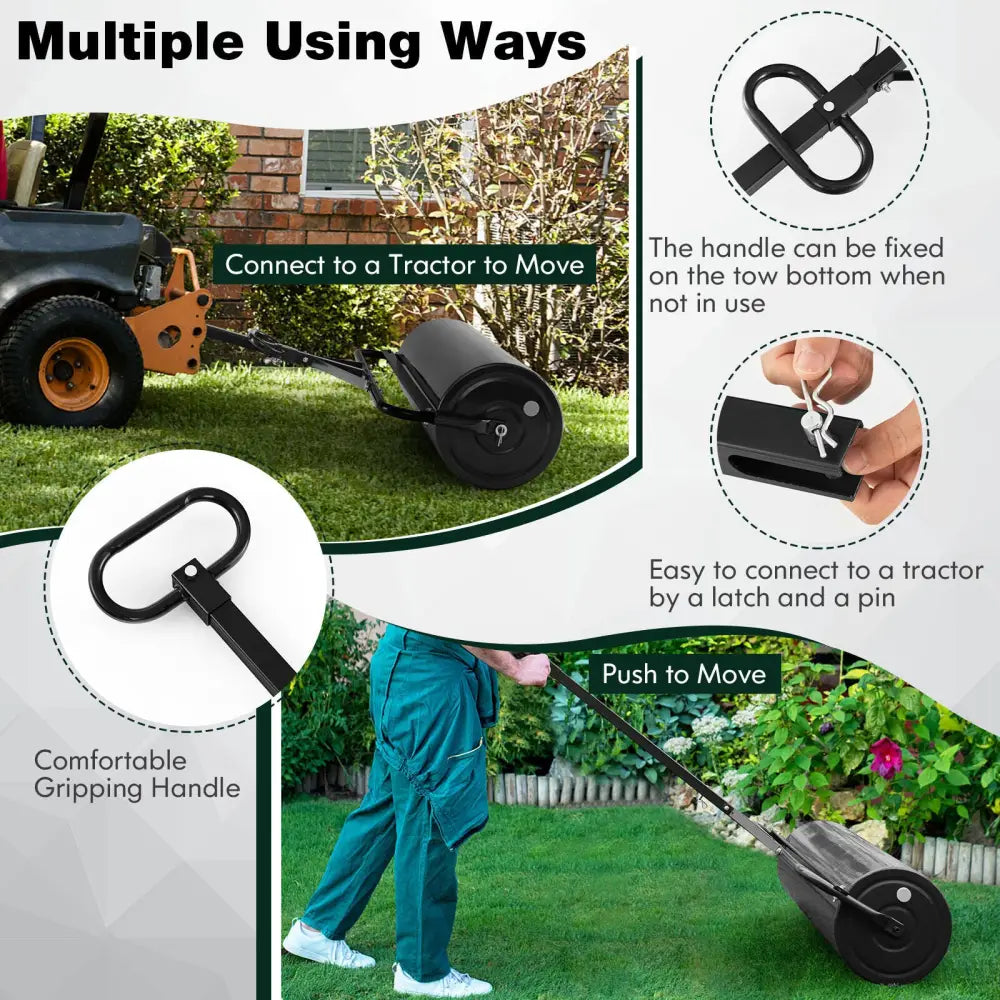 Metal Lawn Roller with Detachable Gripping Handle-Black - Black - Lawn Care Tools