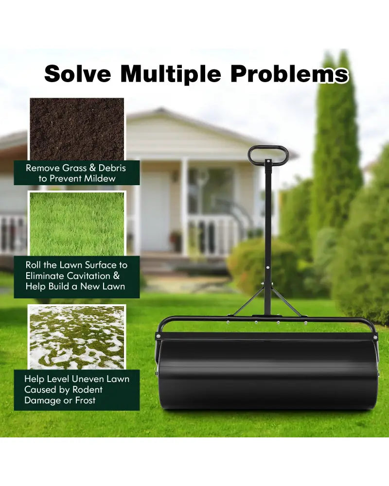 Metal Lawn Roller with Detachable Gripping Handle-Black - Black - Lawn Care Tools