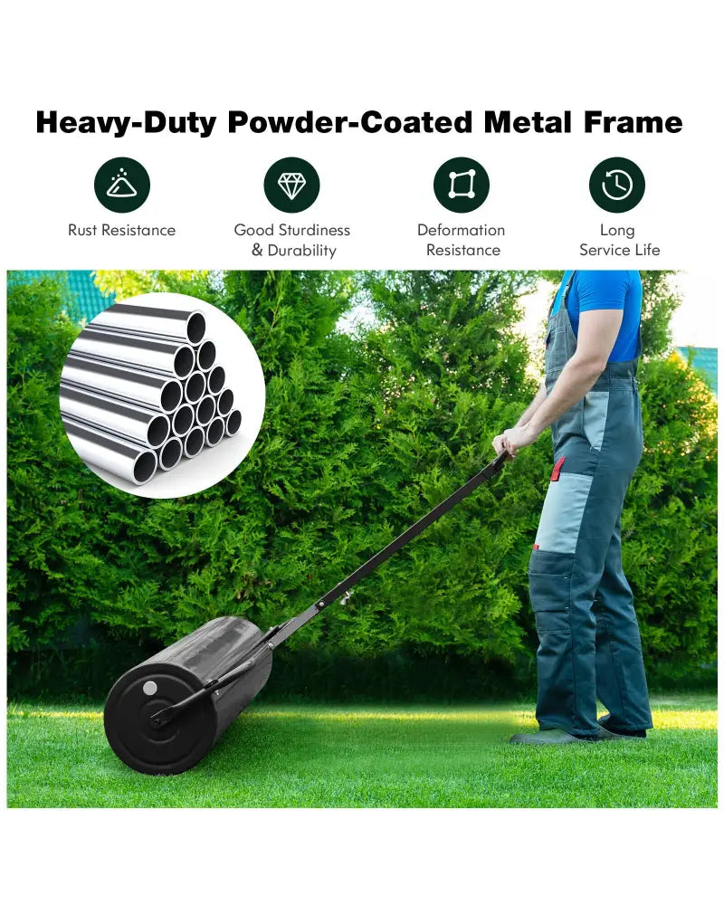 Metal Lawn Roller with Detachable Gripping Handle-Black - Black - Lawn Care Tools