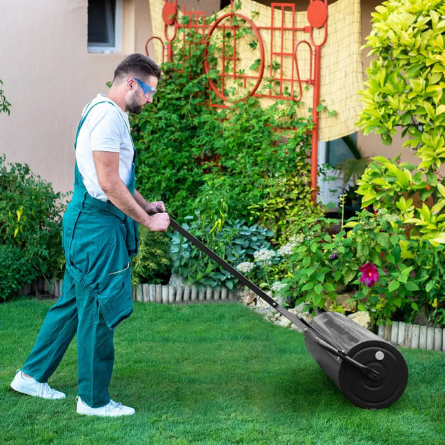 Metal Lawn Roller with Detachable Gripping Handle-Black - Black - Lawn Care Tools