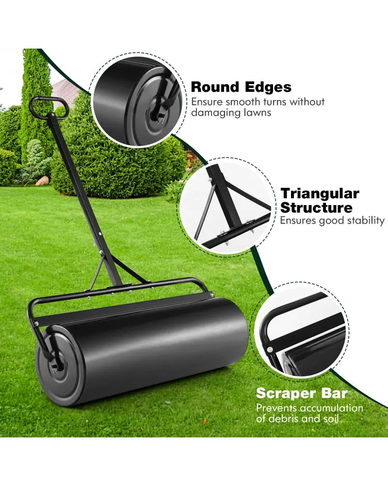 Metal Lawn Roller with Detachable Gripping Handle-Black - Black - Lawn Care Tools