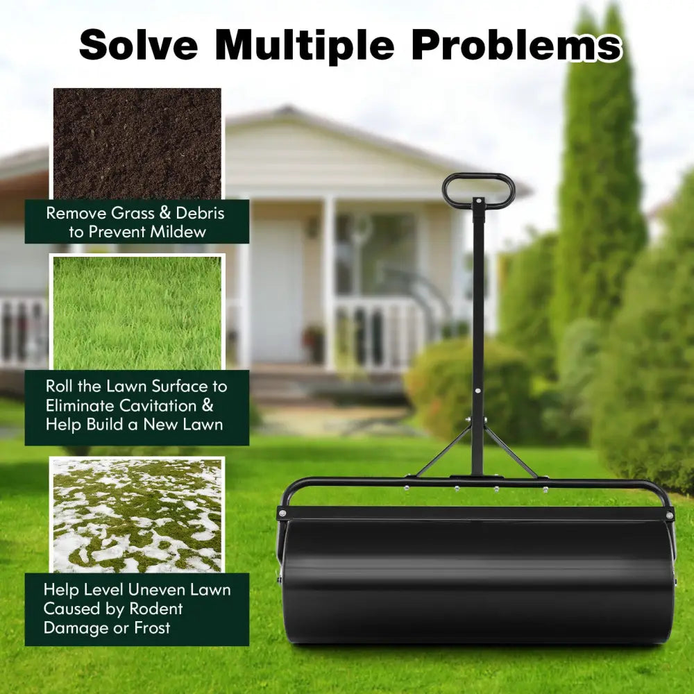 Metal Lawn Roller with Detachable Gripping Handle-Black - Black - Lawn Care Tools