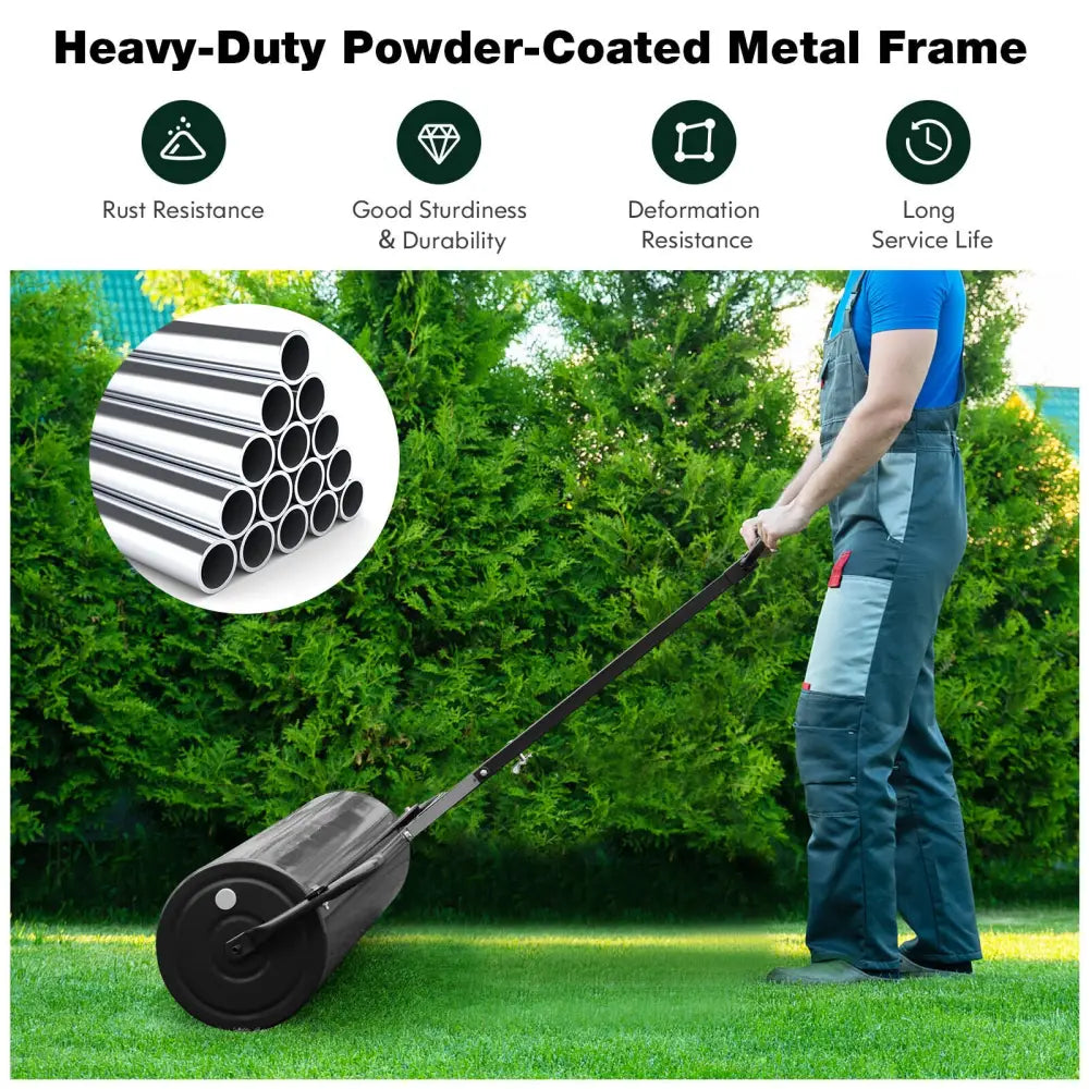 Metal Lawn Roller with Detachable Gripping Handle-Black - Black - Lawn Care Tools