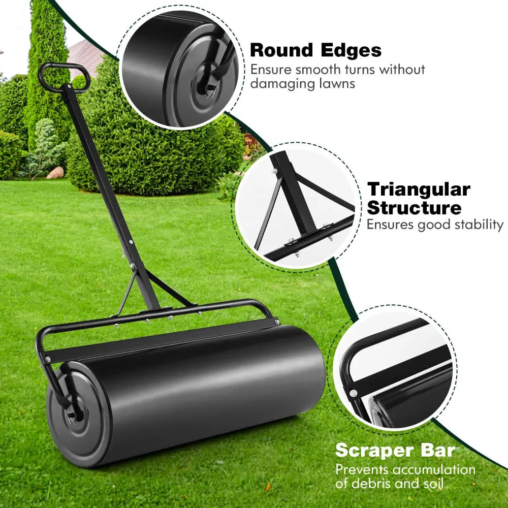 Metal Lawn Roller with Detachable Gripping Handle-Black - Black - Lawn Care Tools