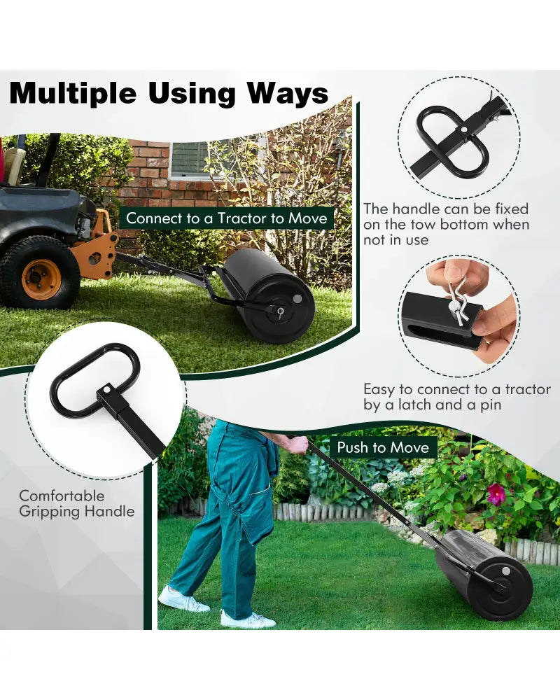 Metal Lawn Roller with Detachable Gripping Handle-Black - Black - Lawn Care Tools