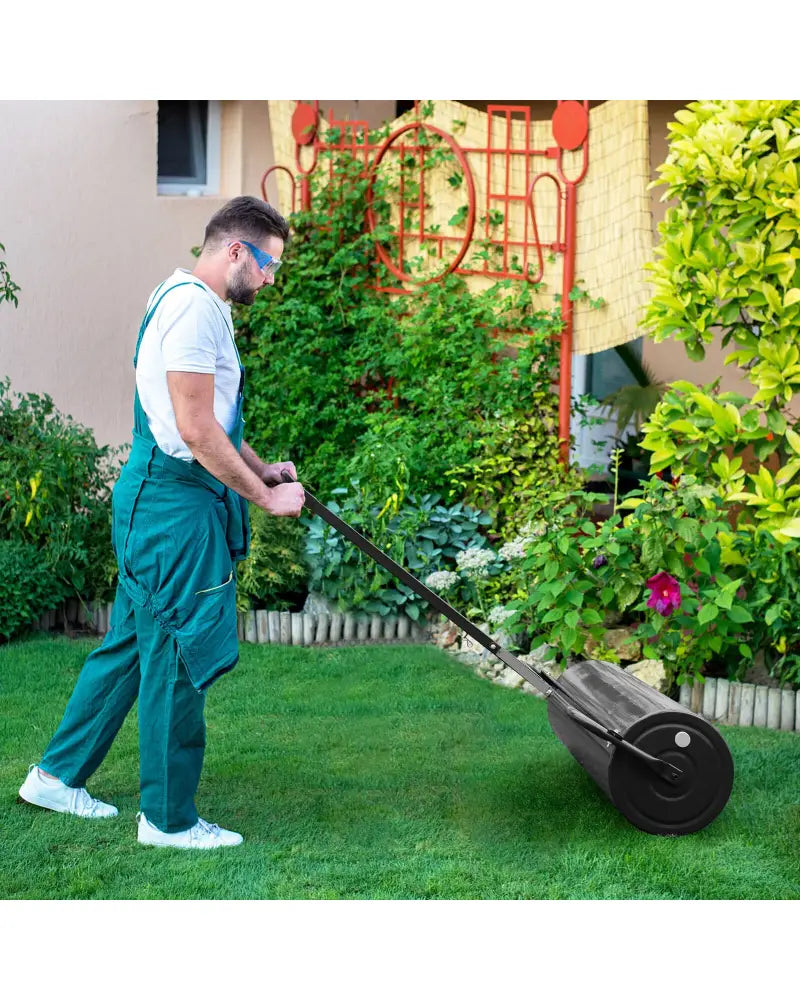 Metal Lawn Roller with Detachable Gripping Handle-Black - Black - Lawn Care Tools