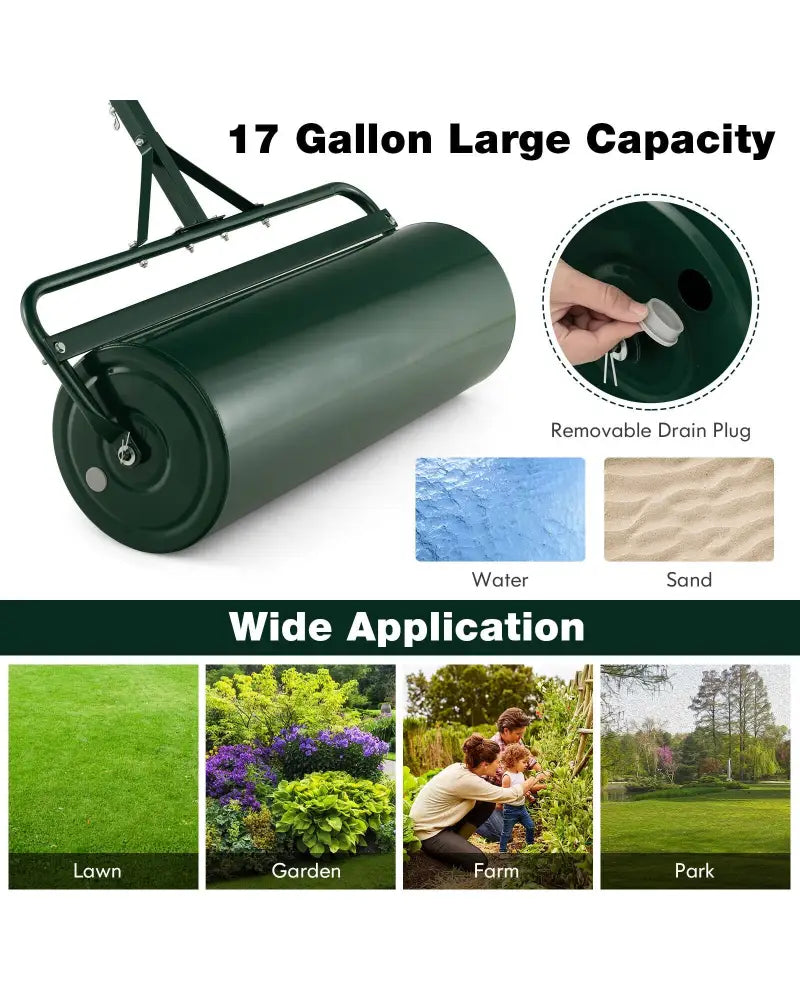 Metal Lawn Roller with Detachable Gripping Handle-Green - Green - Lawn Care Tools