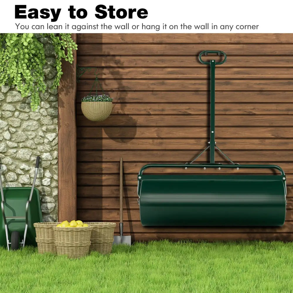 Metal Lawn Roller with Detachable Gripping Handle-Green - Green - Lawn Care Tools