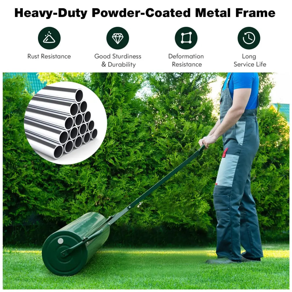 Metal Lawn Roller with Detachable Gripping Handle-Green - Green - Lawn Care Tools