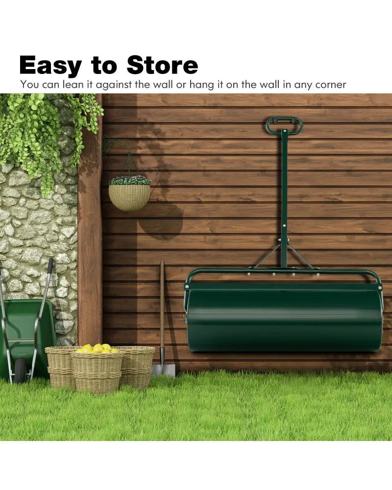Metal Lawn Roller with Detachable Gripping Handle-Green - Green - Lawn Care Tools