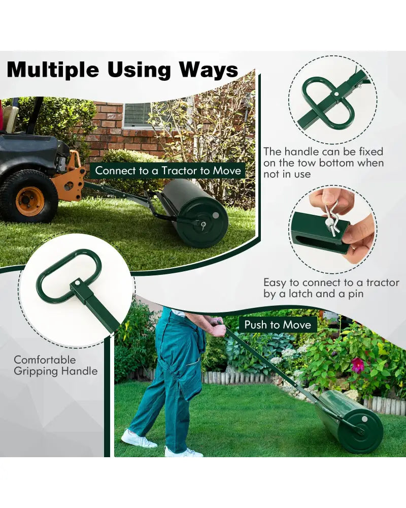 Metal Lawn Roller with Detachable Gripping Handle-Green - Green - Lawn Care Tools