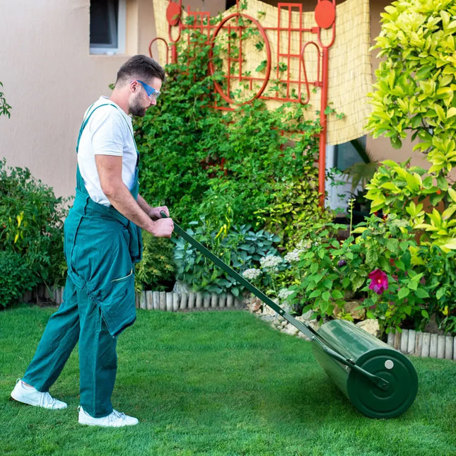Metal Lawn Roller with Detachable Gripping Handle-Green - Green - Lawn Care Tools