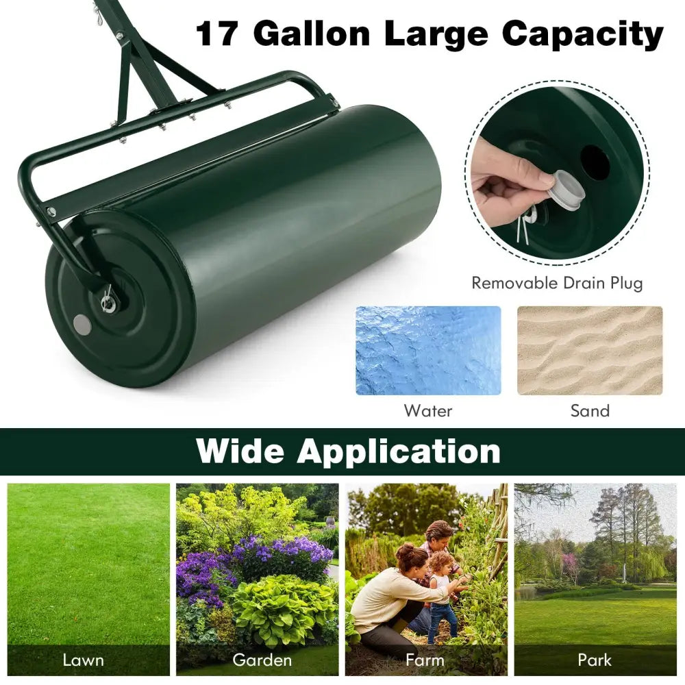 Metal Lawn Roller with Detachable Gripping Handle-Green - Green - Lawn Care Tools