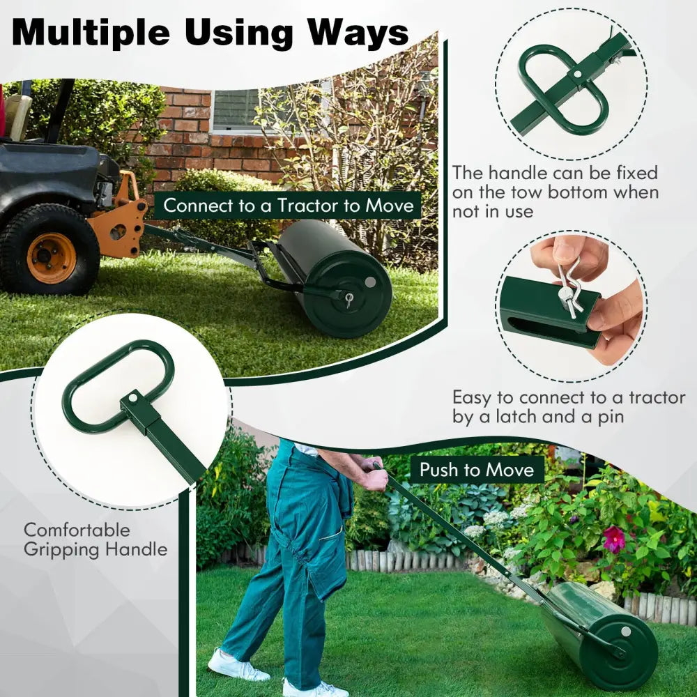 Metal Lawn Roller with Detachable Gripping Handle-Green - Green - Lawn Care Tools