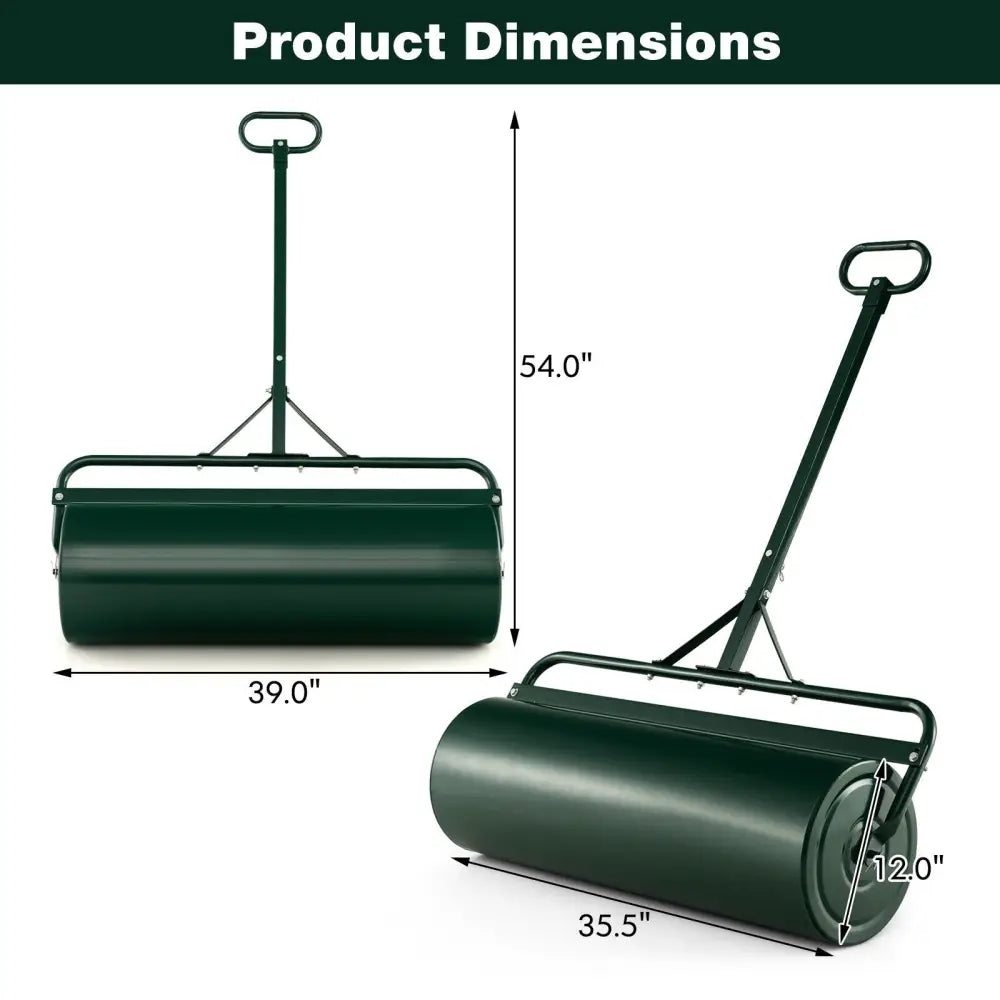 Metal Lawn Roller with Detachable Gripping Handle-Green - Green - Lawn Care Tools