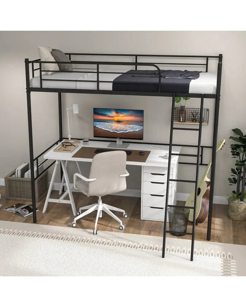 Metal Loft Twin Bed Frame Single High Loft Bed-Black - Black - Bunk Bed Frame