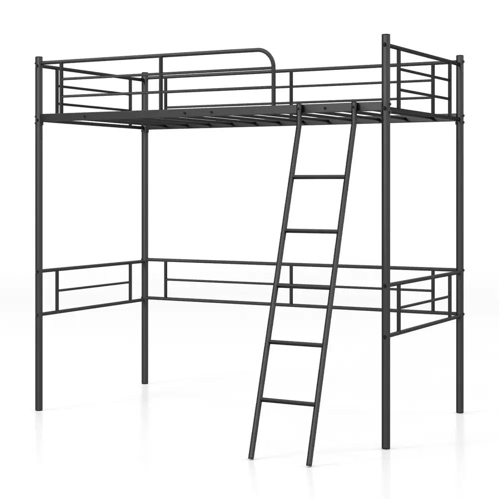 Metal Loft Twin Bed Frame Single High Loft Bed-Black - Black - Bunk Bed Frame