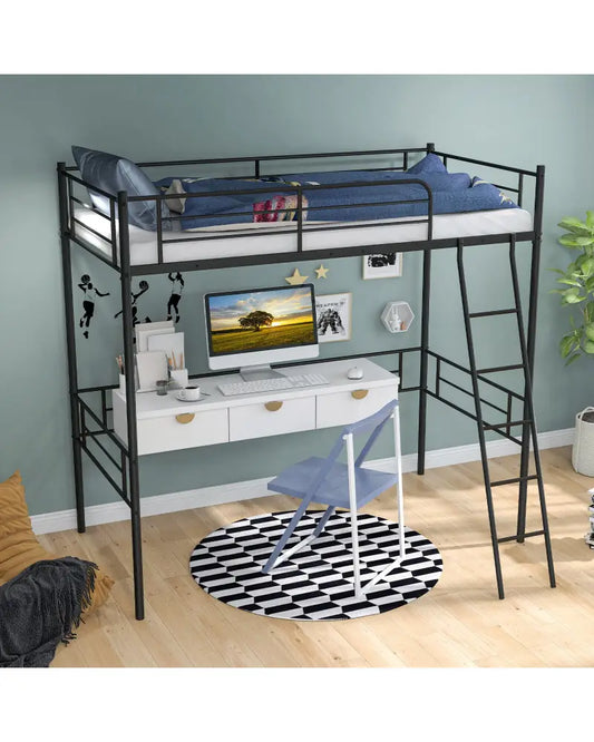 Metal Loft Twin Bed Frame Single High Loft Bed-Black - Black - Bunk Bed Frame