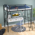 Metal Loft Twin Bed Frame Single High Loft Bed-Black - Black - Bunk Bed Frame