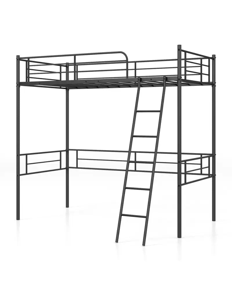 Metal Loft Twin Bed Frame Single High Loft Bed-Black - Black - Bunk Bed Frame