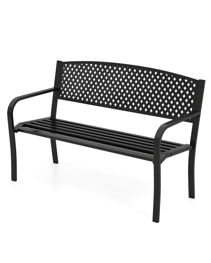 Metal Outdoor Bench with High Back for 2-3-Person Patio Bench-Black - Black - Outdoor Benches
