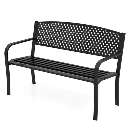 Metal Outdoor Bench with High Back for 2-3-Person Patio Bench-Black - Black - Outdoor Benches