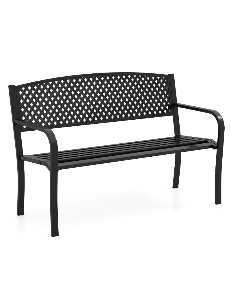 Metal Outdoor Bench with High Back for 2-3-Person Patio Bench-Black - Black - Outdoor Benches