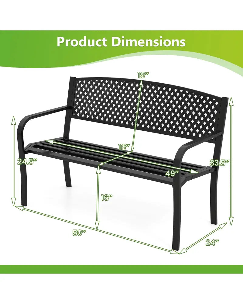 Metal Outdoor Bench with High Back for 2-3-Person Patio Bench-Black - Black - Outdoor Benches
