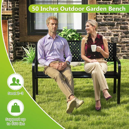 Metal Outdoor Bench with High Back for 2-3-Person Patio Bench-Black - Black - Outdoor Benches