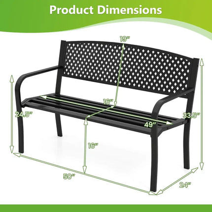 Metal Outdoor Bench with High Back for 2-3-Person Patio Bench-Black - Black - Outdoor Benches