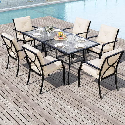 Metal Outdoor Dining Chair Set of 2 Stackable Patio Chairs with Armrests-Beige - Beige - Patio Dining Chairs