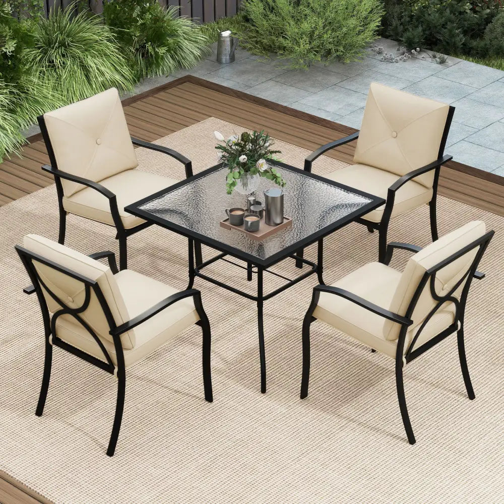 Metal Outdoor Dining Chair Set of 2 Stackable Patio Chairs with Armrests-Beige - Beige - Patio Dining Chairs