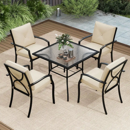 Metal Outdoor Dining Chair Set of 2 Stackable Patio Chairs with Armrests-Beige - Beige - Patio Dining Chairs
