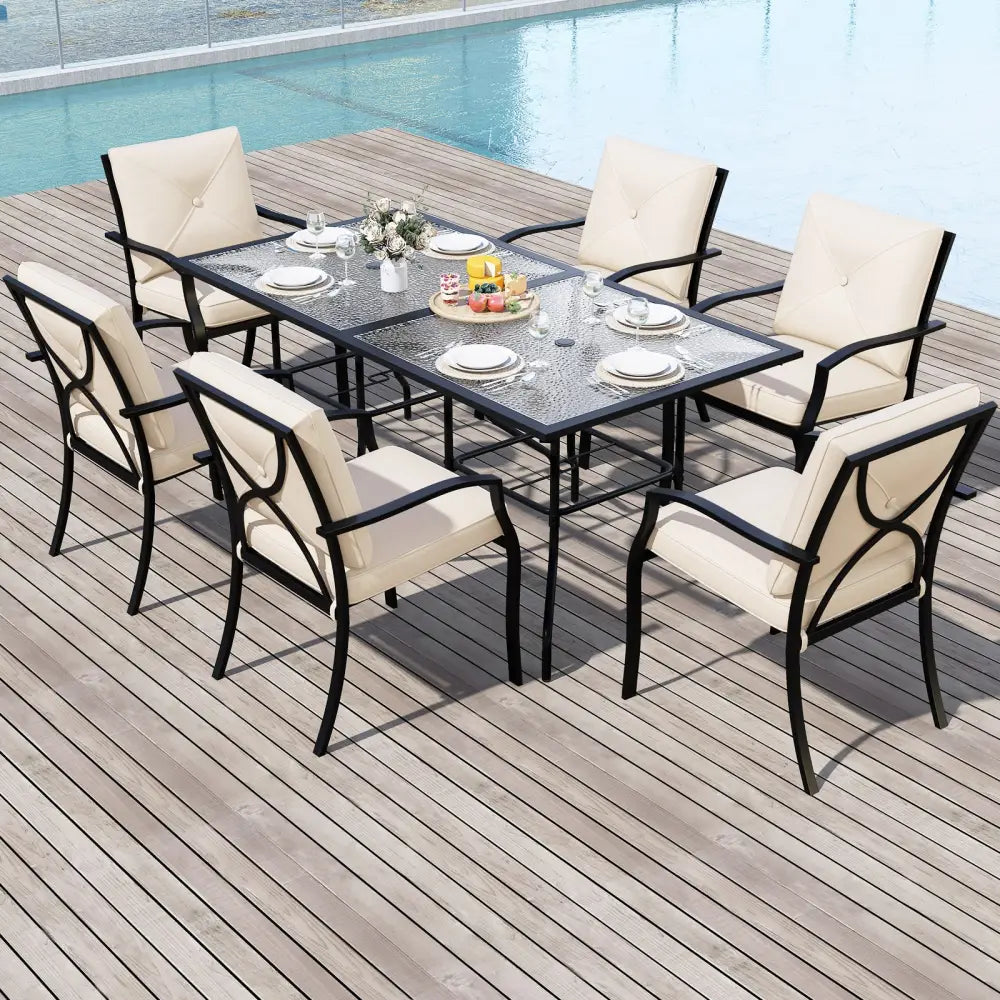 Metal Outdoor Dining Chair Set of 2 Stackable Patio Chairs with Armrests-Beige - Beige - Patio Dining Chairs