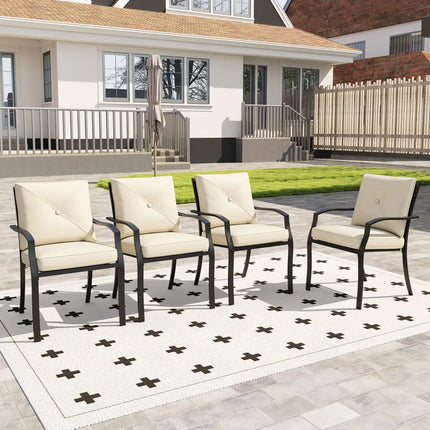 Metal Outdoor Dining Chair Set of 2 Stackable Patio Chairs with Armrests-Beige - Beige - Patio Dining Chairs
