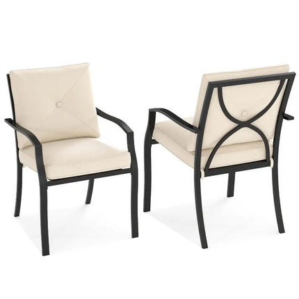 Metal Outdoor Dining Chair Set of 2 Stackable Patio Chairs with Armrests-Beige - Beige - Patio Dining Chairs