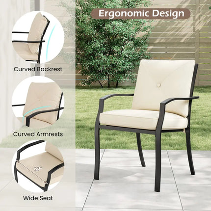 Metal Outdoor Dining Chair Set of 2 Stackable Patio Chairs with Armrests-Beige - Beige - Patio Dining Chairs
