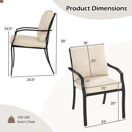 Metal Outdoor Dining Chair Set of 2 Stackable Patio Chairs with Armrests-Beige - Beige - Patio Dining Chairs