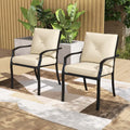 Metal Outdoor Dining Chair Set of 2 Stackable Patio Chairs with Armrests-Beige - Beige - Patio Dining Chairs