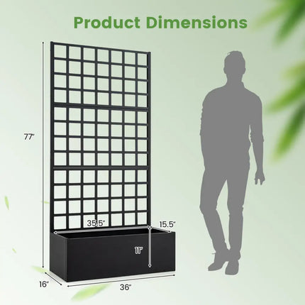 Metal Raised Garden Bed with Trellis and Drainage Holes for Climbing Plants-Black - Black - Raised Garden Beds