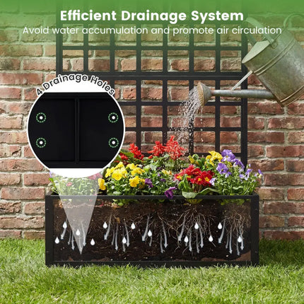 Metal Raised Garden Bed with Trellis and Drainage Holes for Climbing Plants-Black - Black - Raised Garden Beds