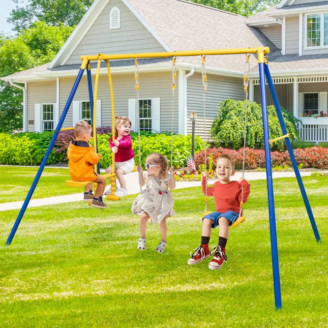 Metal Swing Set for Backyard with 2 Swing Seats and 2 Glider Seats-Blue - Blue - Swing & Playsets