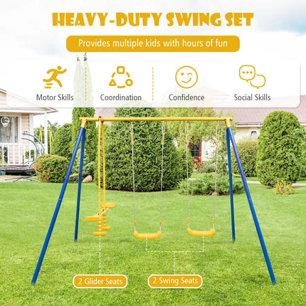 Metal Swing Set for Backyard with 2 Swing Seats and 2 Glider Seats-Blue - Blue - Swing & Playsets