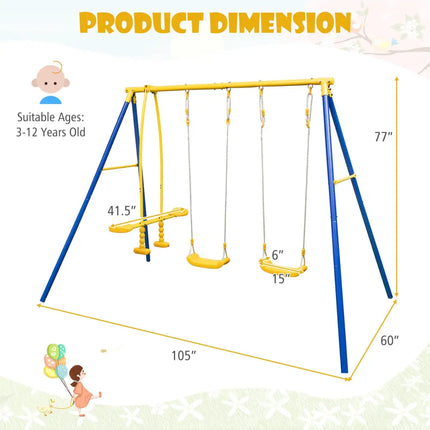 Metal Swing Set for Backyard with 2 Swing Seats and 2 Glider Seats-Blue - Blue - Swing & Playsets