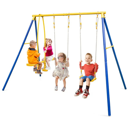 Metal Swing Set for Backyard with 2 Swing Seats and 2 Glider Seats-Blue - Blue - Swing & Playsets