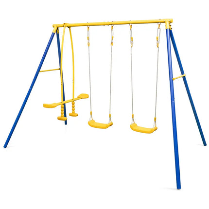 Metal Swing Set for Backyard with 2 Swing Seats and 2 Glider Seats-Blue - Blue - Swing & Playsets