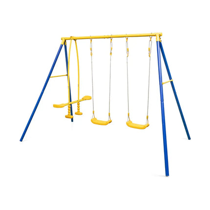Metal Swing Set for Backyard with 2 Swing Seats and 2 Glider Seats-Blue - Blue - Swing & Playsets