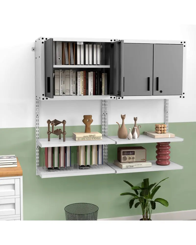 Metal Wall Cabinet with Lock and 3 Adjustable Shelves - Garages