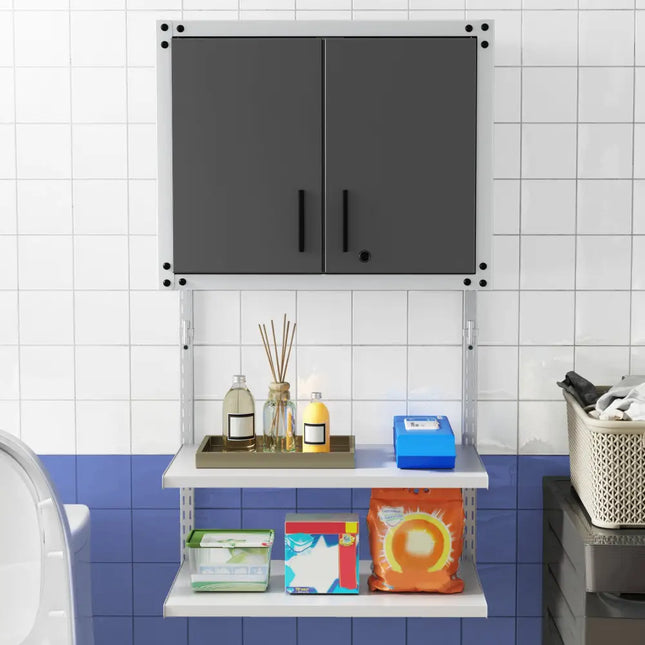 Metal Wall Cabinet with Lock and 3 Adjustable Shelves - Garages